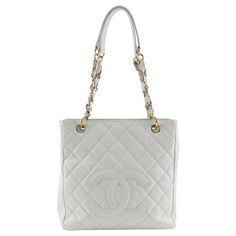

CHANEL PST Chain Tote Shoulder Bag White Caviar skin Women Used