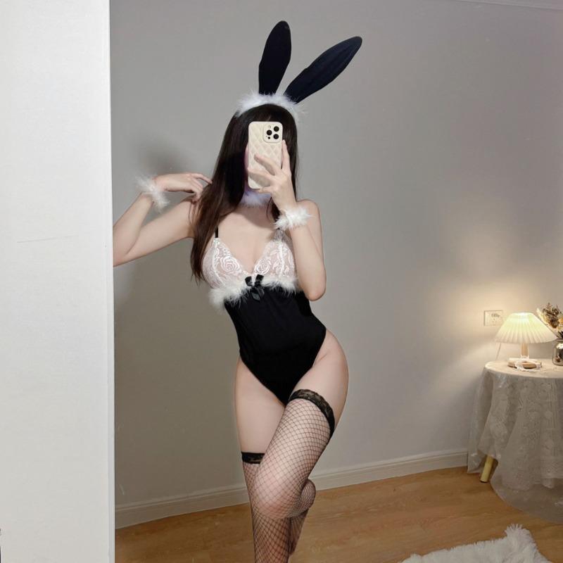Sexy lingerie sexy lace plush bunny women's onesie teasing uniform seduction passion open suit