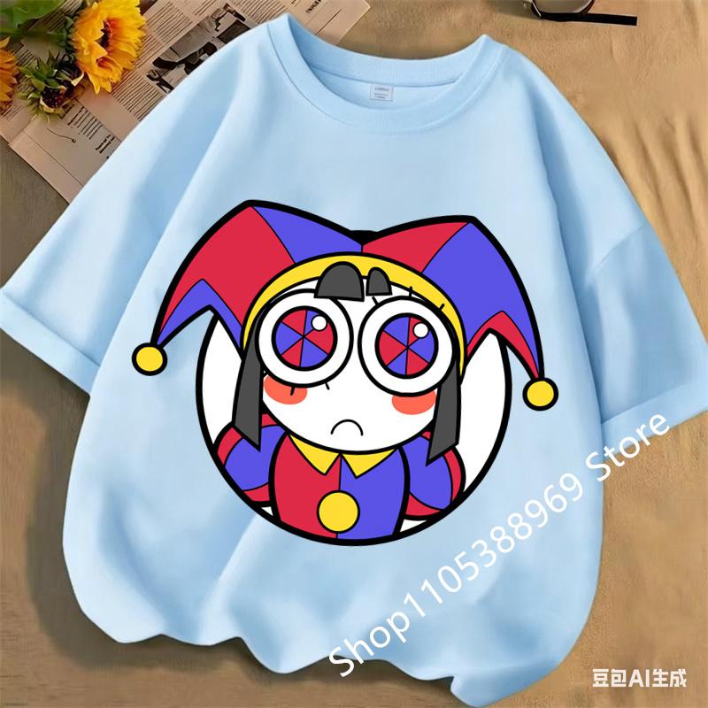 Children Short Sleeve T Shirts The Amazing Digital Circus Anime Cartoon Print Cotton Top Boys Girls Summer Casual Crew Neck Tees