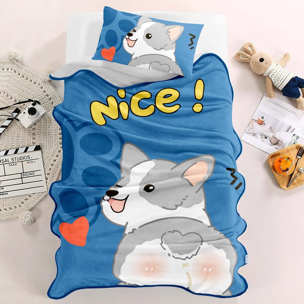 Flannel Plush Nap Blanket, Baby & Toddler Outdoor Blanket, Cute Cartoon-Printed Light Blanket for Air-Conditioned Rooms