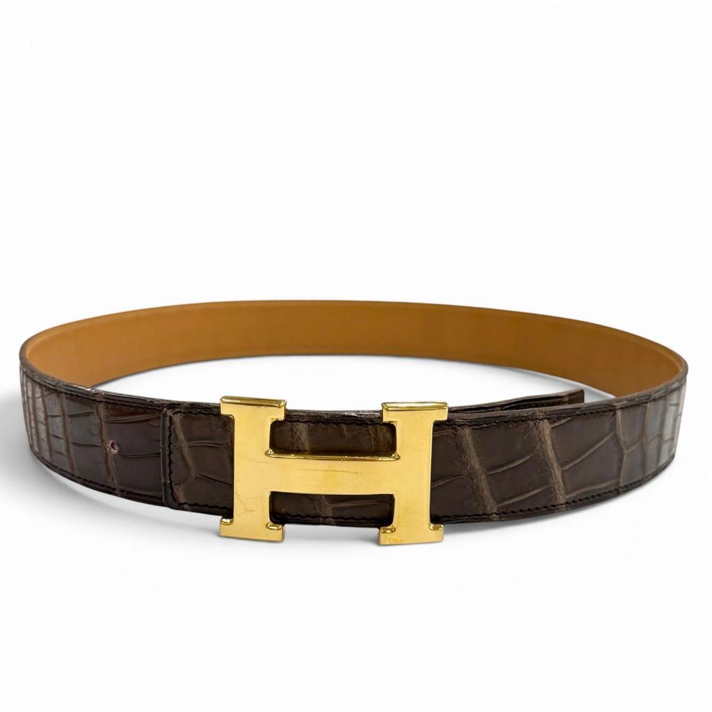 Very Good HERMES belt Polosus Dark brown Crocodile mens Used