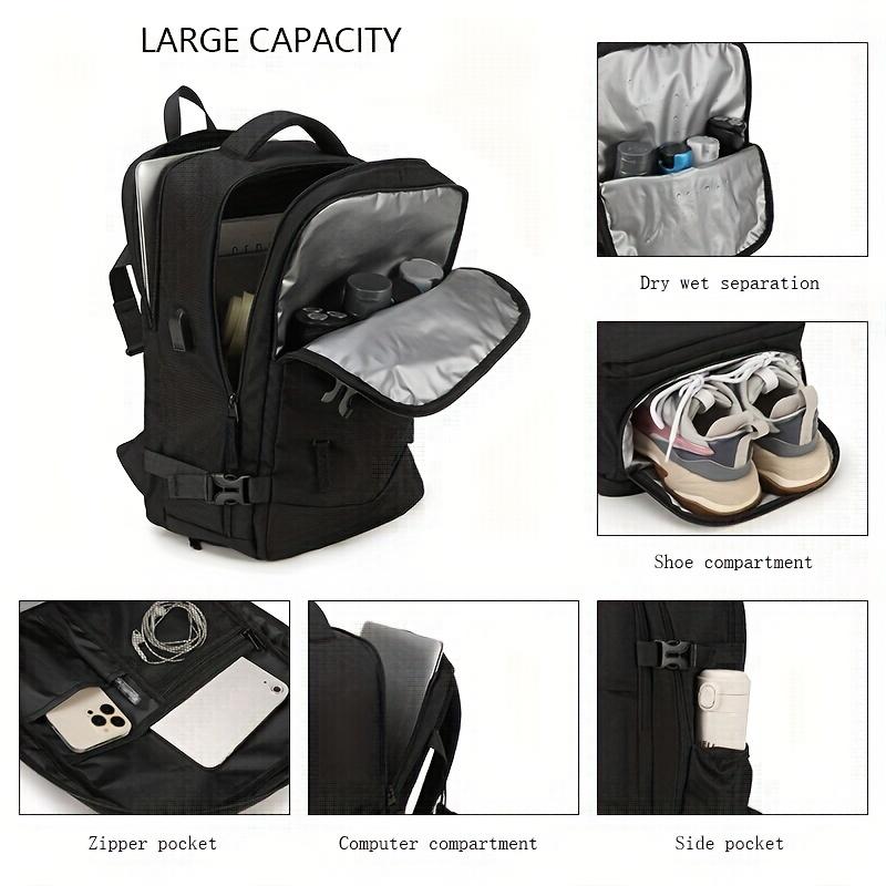 Large Capacity Business Travel Backpack with Laptop Compartment, Durable Polyester, Adjustable Straps, Shoe Storage & Wet/Dry Separation