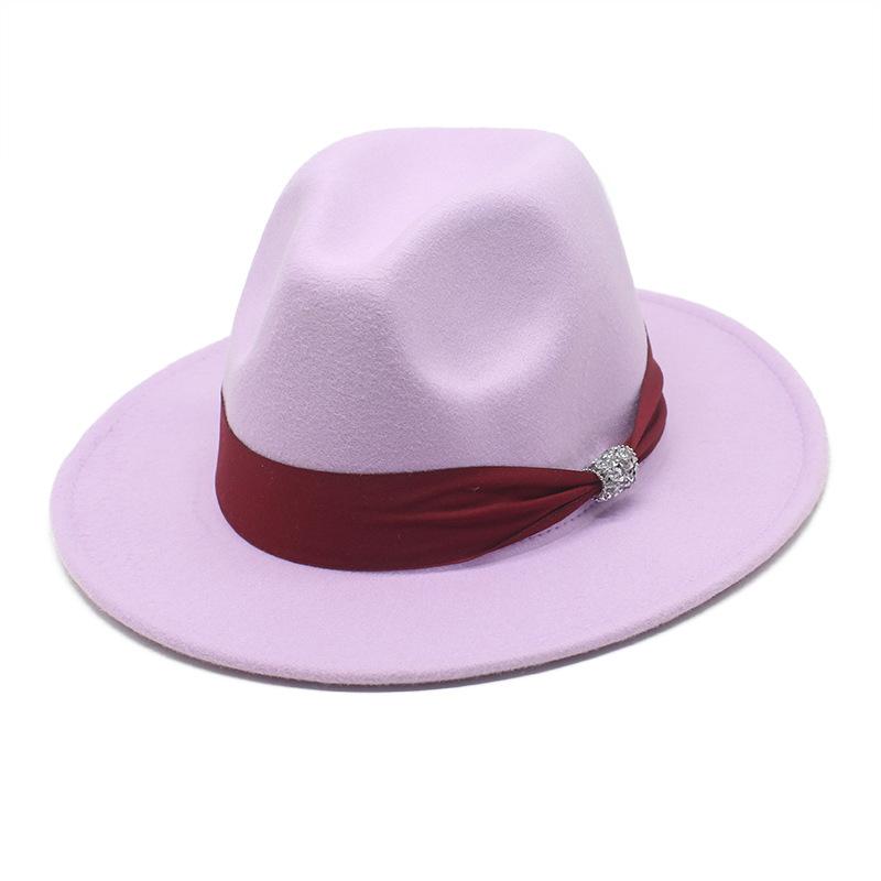 New Fashion Women Men Wide Brim Felt Jazz Fedora Hats Solid Color Party Trilby Wedding Hat Autumn Winter Hats 56-58-60CM