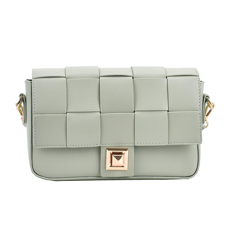 

Real cowhide woven shoulder bag, lock lattice small square bag, high-end sense niche messenger women s bag зелений