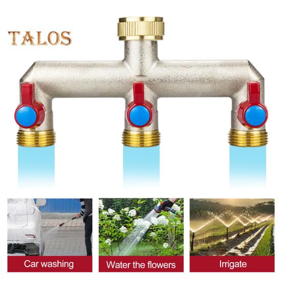 3 Way Garden Hose Splitter Nickel Plated Brass Faucet Manifold 3/4" Frost Resistant Outdoor Hose Spigot Adapter for Gardens Yards Farms