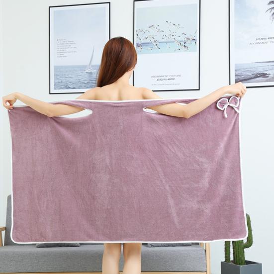 Yousheng Women Bath Wrap Coral Velvet Bath Dress Quick Dry Towel with Bowknot Pocket Absorbent Bath Towel for Home Hotel Dormitory