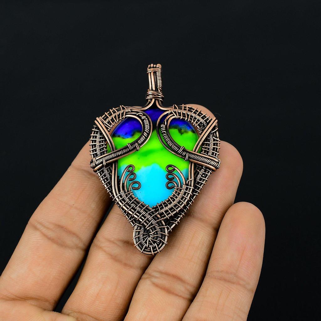 Multi Color Druzy Pendant, 999 Copper Wire Wrapped Gemstone Jewelry, Handmade Pendant, For Mother Day