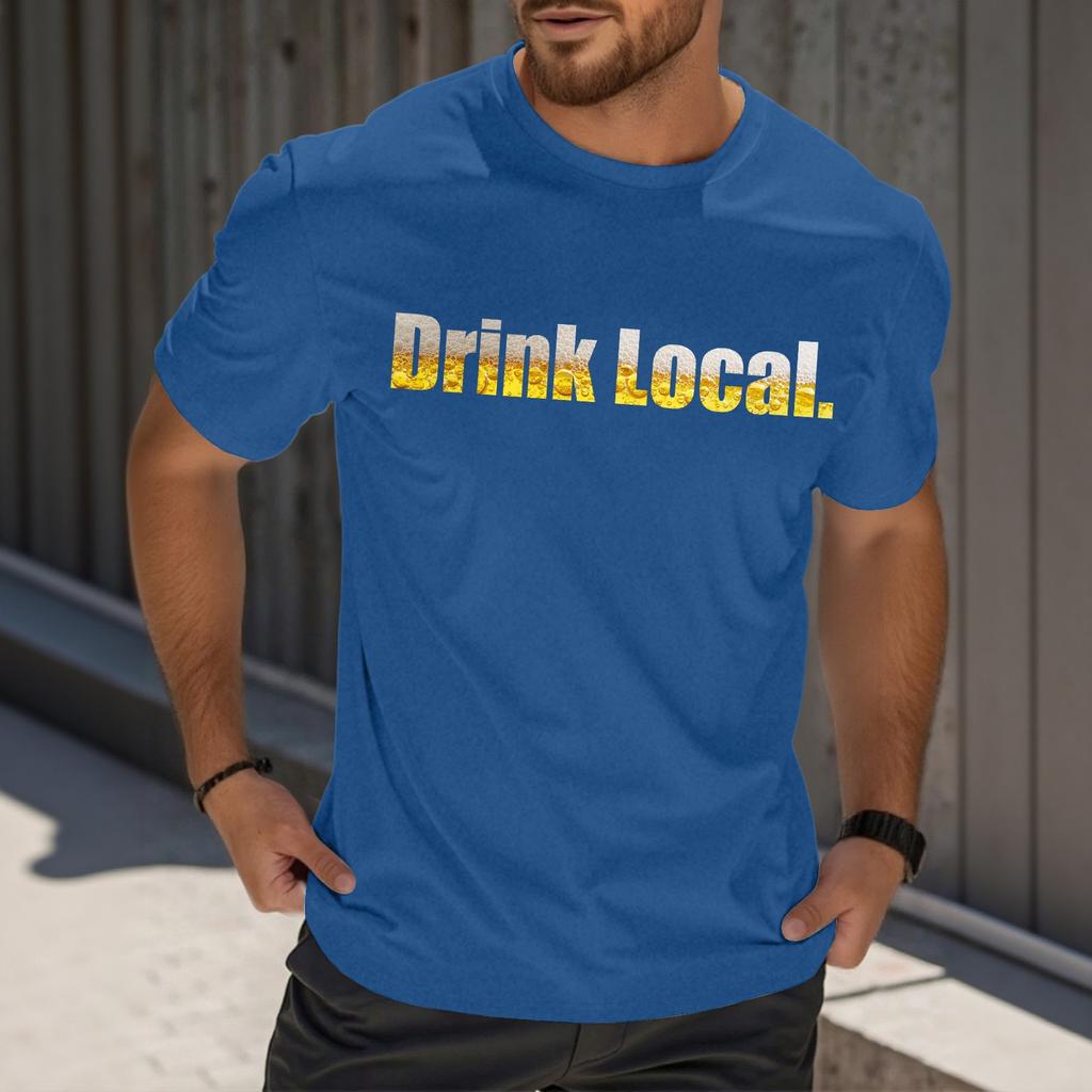 Camiseta Masculina Casual de Manga Curta com Estampa e Gola Careca