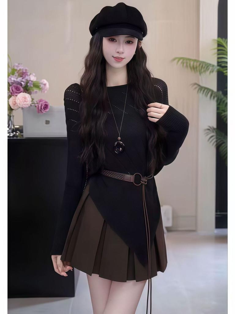 Lazy wind irregular hem hollow women's new Korean knitted top women