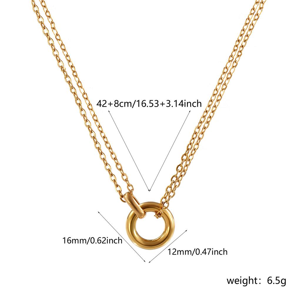 Minimalist Circle Pendant Necklace 18K Real Gold Plated Stainless Steel Ring Charm Necklace Jewelry For Women Gift 42cm +8cm