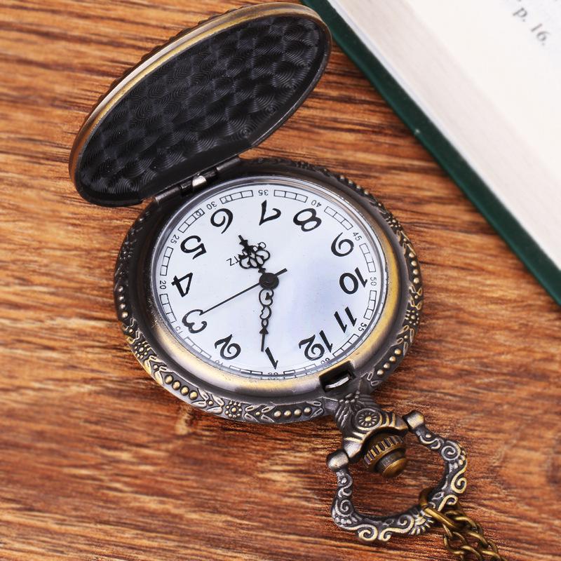 Vintage Antique Bronze Ghost Skull Pocket Watch Necklace with Double Guns Design