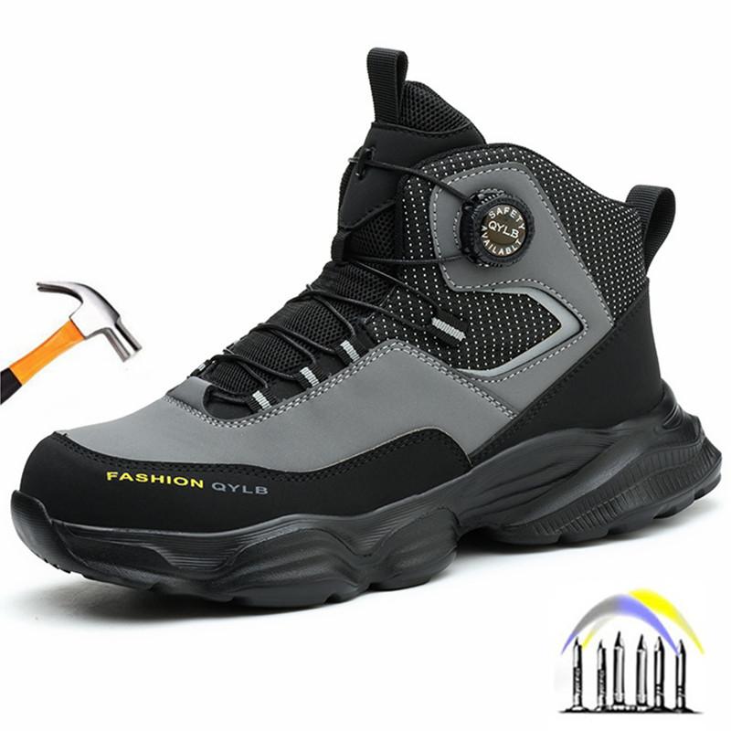 Safety Shoes with Rotary Button Steel Toe Work Boots for Men Lightweight Work Shoes with Protection Anti-stab Work Sneakers