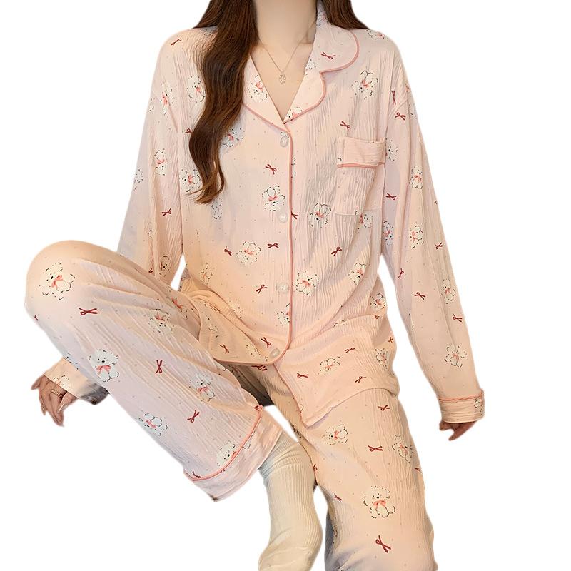 Sweet Cartoon Pajamas Women'S Spring New Long-Sleeved Trousers Cute Student Loungewear Set