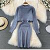French style western-style sweater two-piece set thickened autumn and winter base dress fashionable knitted suspender dress