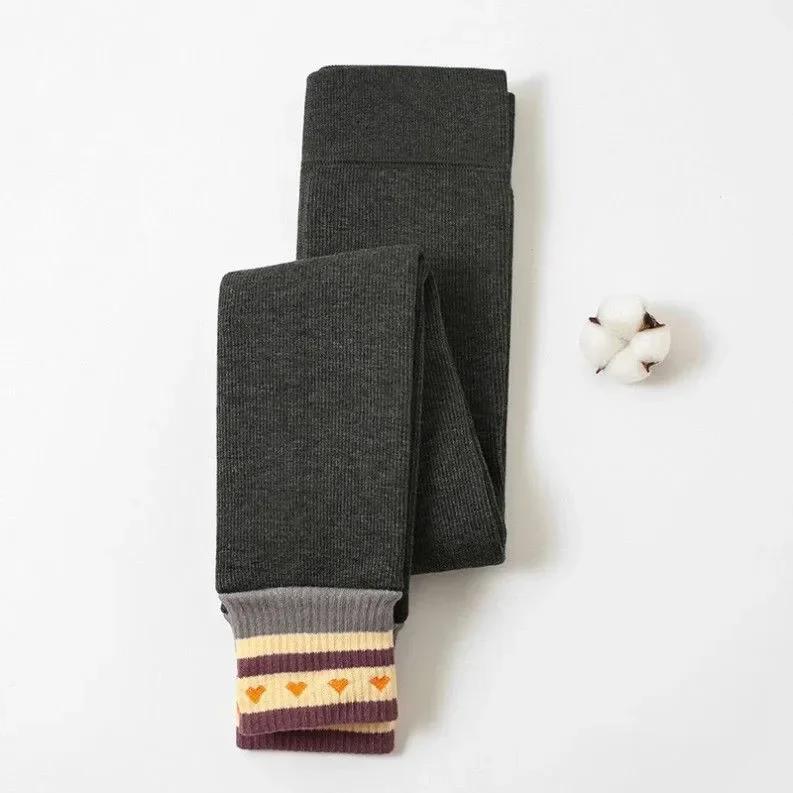 New Winter Thickening Warm Pants for Girls 3-12 Year Stripe Leggings Children Girl Skinny Plus Velvet Pencil Trousers Outfit