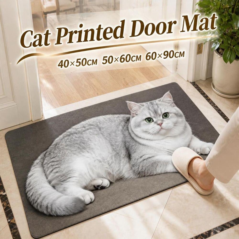 Absorbent Entryway Rug Cat Printed Home Floor Mat Cute Diatomite Door Mat Porch