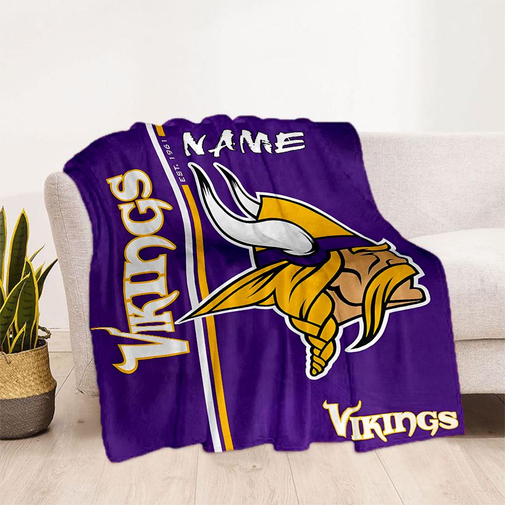 Minnesota Vikings Fan Gear Personalized Text Blanket Cozy Customizable Blanket Warmthful Decor Suitable for Office Seaside Couch Office Chair