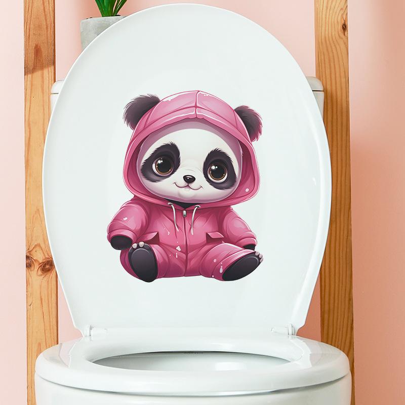 Bathroom Luminous Cute Pink Panda Toilet Seat Sticker Creative Self-Adhesive Beautify Home Decor 1pc