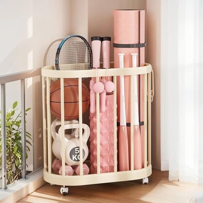 Space-Saving Fitness Gear Storage Cart with Wheels - Heavy-Duty Multi-Purpose Organizer for Yoga Mats, Home Exercise Equipment