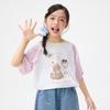 Girls' Color-Block Cartoon Print Short Sleeve T-Shirt