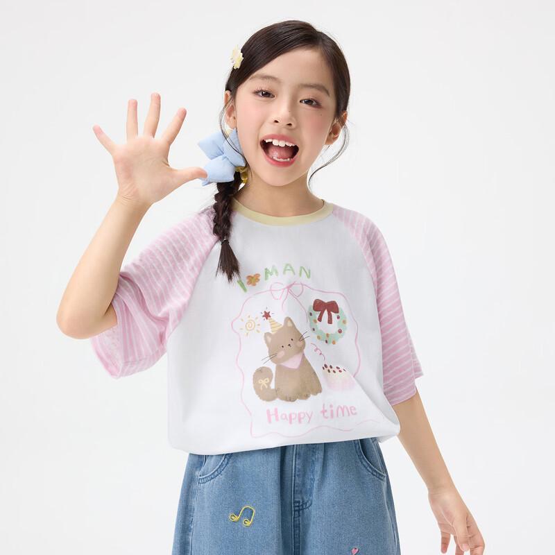 Girls' Color-Block Cartoon Print Short Sleeve T-Shirt
