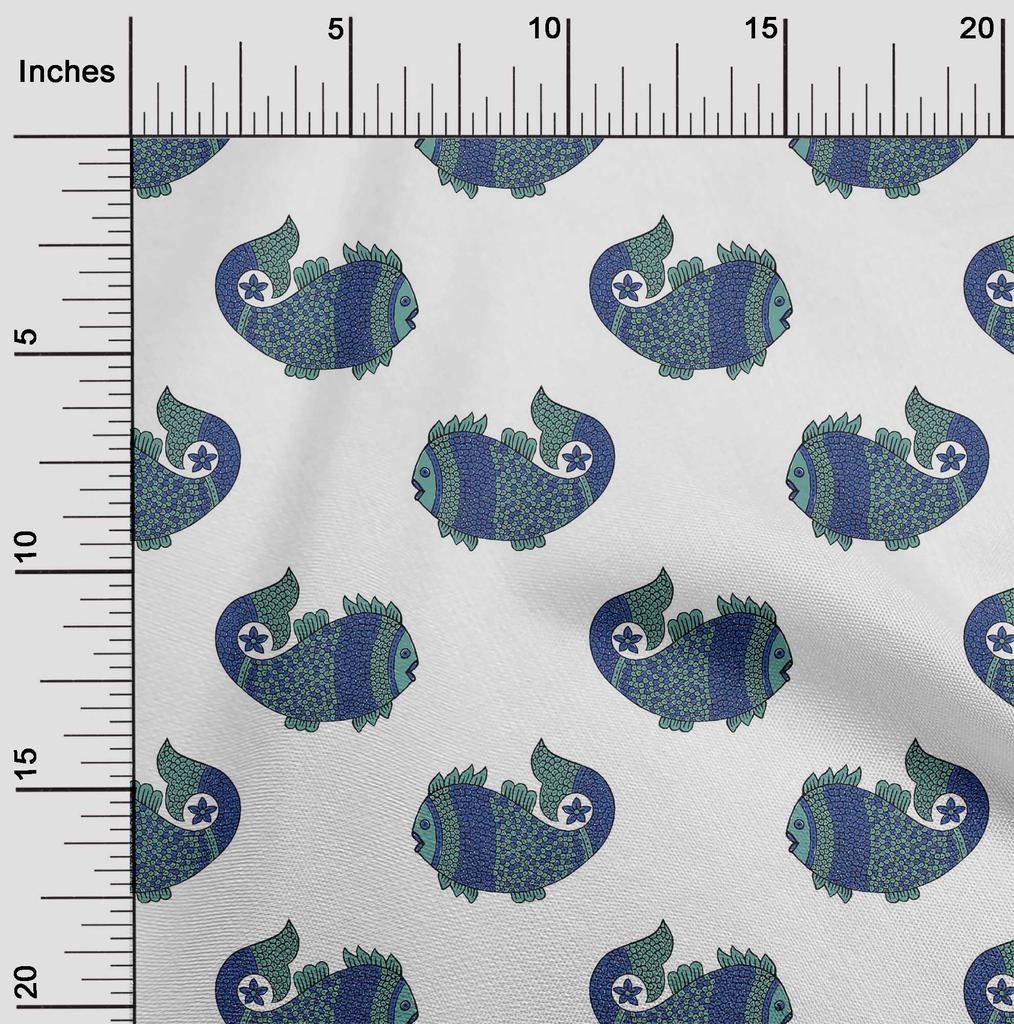 oneOone Cotton Flex Fabric Fish Block Printed Fabric 1 Yard 40 Inch Wide
