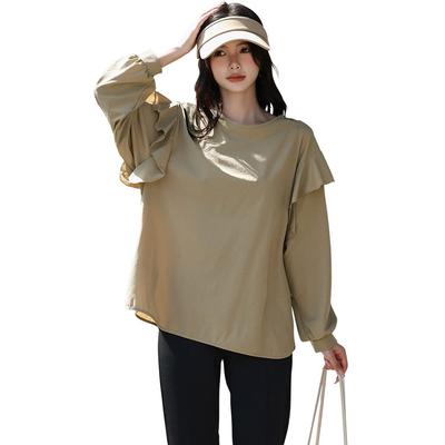 Teddy Langarm Rash Guard mit Schlitz Damen Leggings, Amphibisch, Kapuzenlos, Dünn, rashguard027-A (L, A Beige)