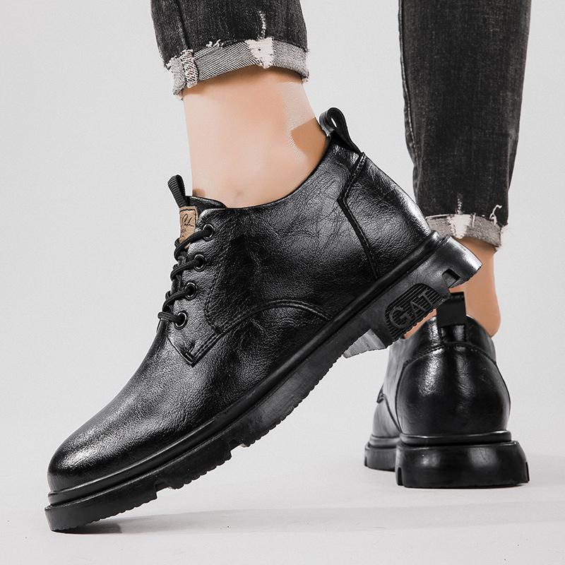 Men Business Cow Leather Shoes Men's Casual Breathable Work Boots Height Increase 7CM Shoes Comfortable Inside Elevator Shoes