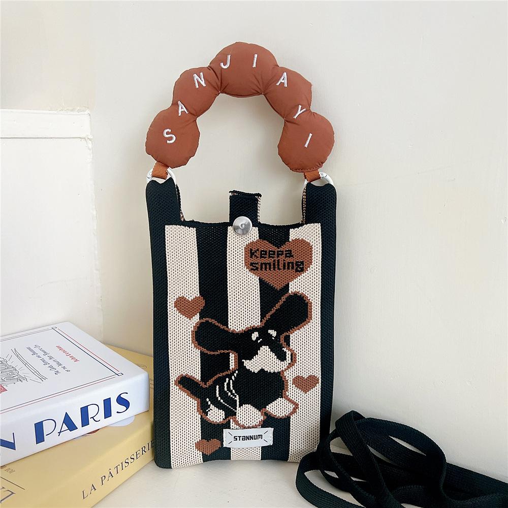 Knitted Mobile Phone Bag For Women In Spring And Autumn Cute Cartoon Versatile One Shoulder Diagonal Cross Bag Travel Coin Purse Small Handbag