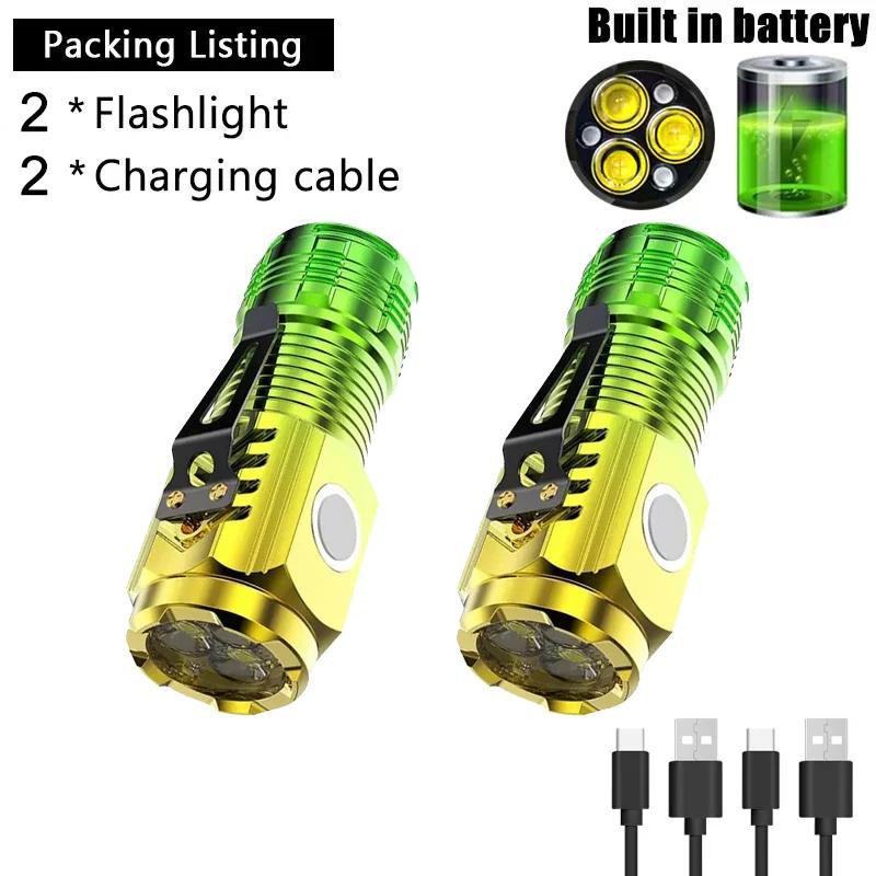 Super Bright Mini 3LED Flashlight With Pen Clip And Tail Magnet,Builtin Battery USB Charge Outdoor Portable Torch Emergency Lamp