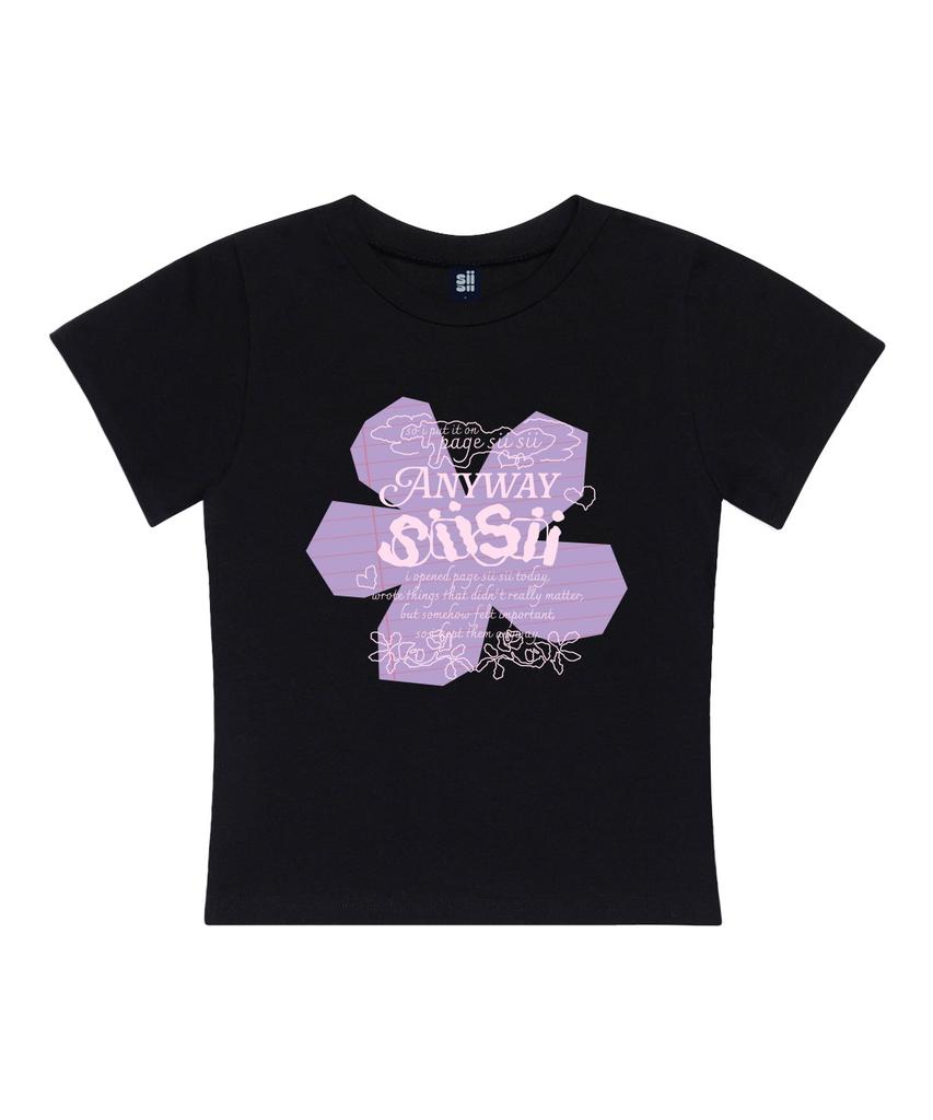 PAGESIISII Note Flower Print Slim Fit Short Sleeve T-Shirt Black