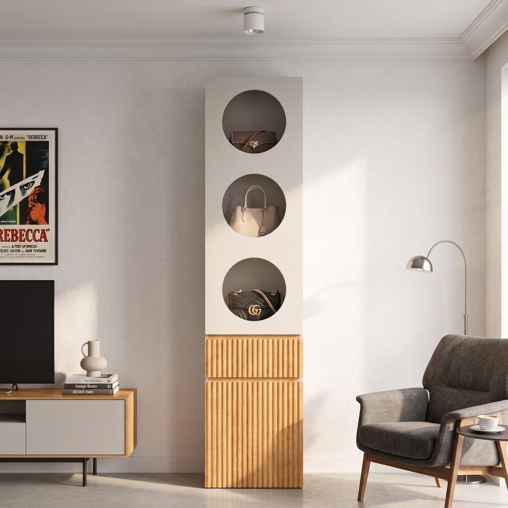 Tall Cabinet, Wardrobe, 45 x 50 x 200 cm, Hinged Door Design, with 1 Drawer, with 2 Doors, for Bedroom and Bathroom and Living Room, Light Oak