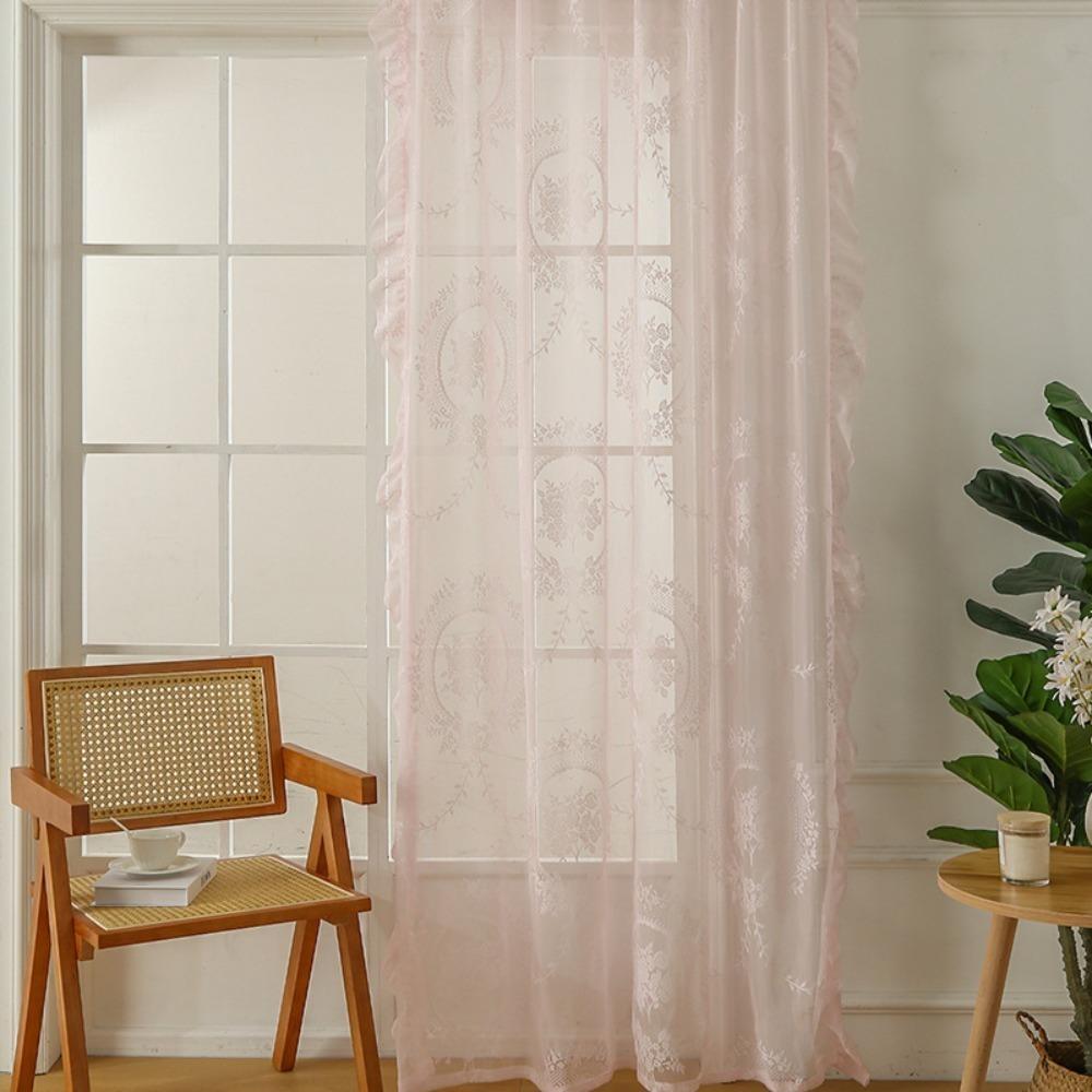 2 Stück Traumhafter Rüschenrand Französische Spitze Blumenvorhang Rustikal Retro Spitze Transparenter Vorhang Tür