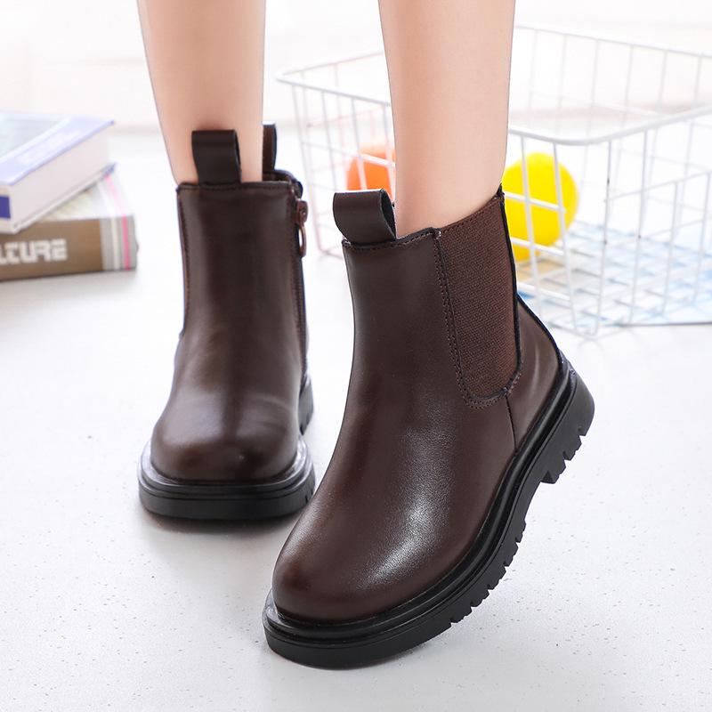Children's 2025 Autumn/Winter Casual Leather Boots - Soft Sole Korean-Style Martin Boots for Medium & Large Kids