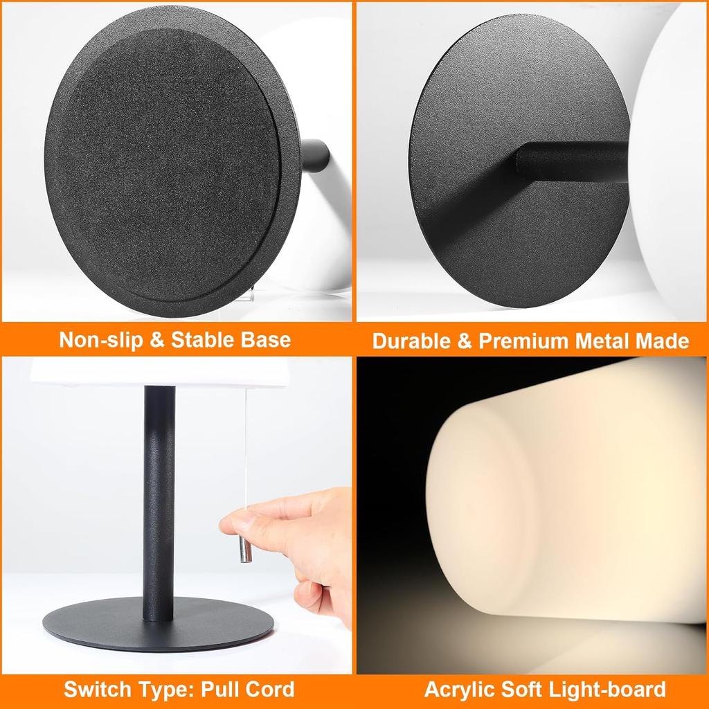 Outdoor Table Lamp/Portable LED Cordless Lamp/Rechargeable Battery lamp/ 2- Level Brightness/2 Lighting Modes/IP44 Waterproof/Metal Light Post and