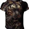 Men's Black 3D Tiger Print T Shirt Golden Stripe Graphic Short Sleeve Tee