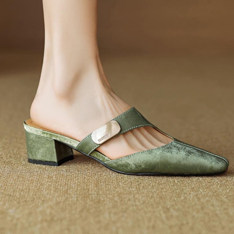 Temperament medium thick heel bag head half slippers women's new casual outer wear summer lazy shoes sandals