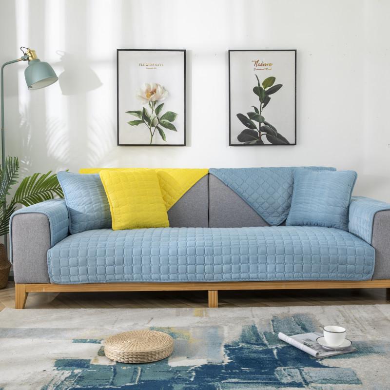 Outono e Inverno Cor Sólida Veludo Xadrez Almofada de Sofá Moderno Simples Antiderrapante Capa Protetora de Assento de Sofá