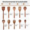 10Pcs/Set Acacia Wood Kitchen Utensil Soup Oil Spoon Spatula Salad Fork Skimmer Spoon Noodle Scoop Cooking Tools (BPA Free, No FDA)