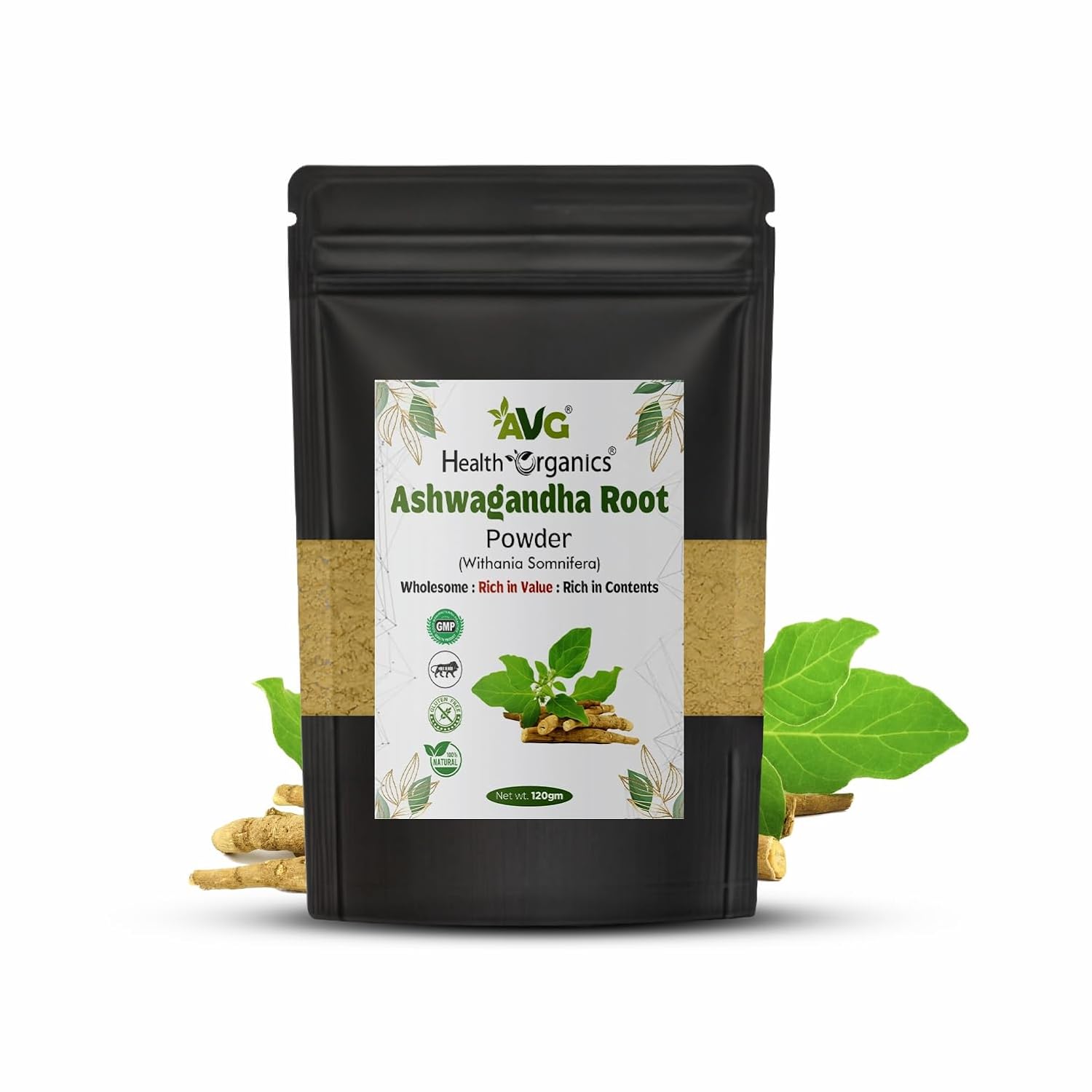 

Avg Health Organics Ashwagandha Root Powder, Herbal Supplement | 120gm 0.2lbs