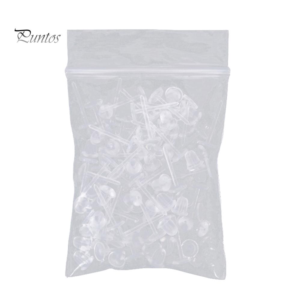 50Pcs/Set Unisex Clear Plastic Earring Post Ear Pins Backs DIY Jewelry Accessory