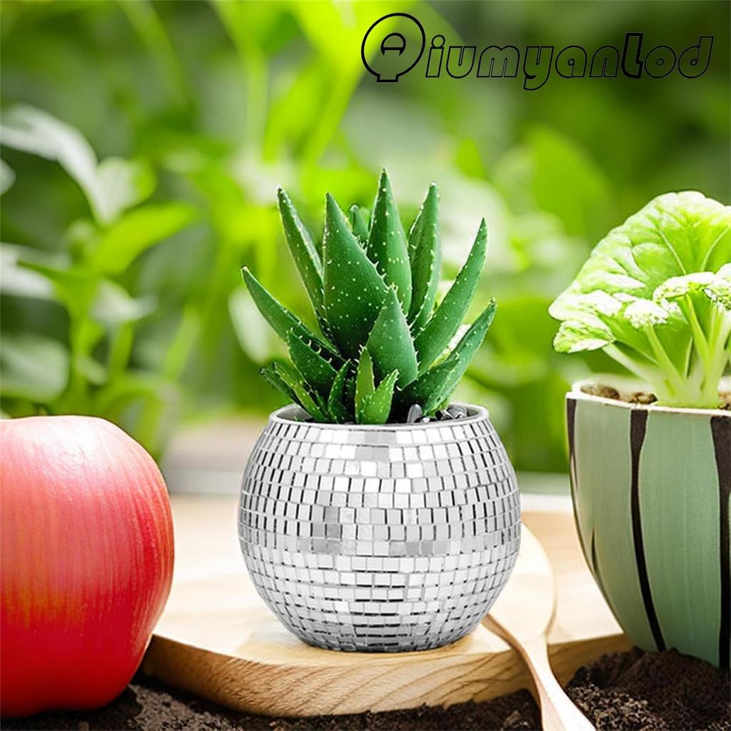 Disco Ball Planter,Disco Ball Vase,Disco Ball Flower Pot,Disco Ball Bowl,Disco Plant Holder,Silver Mirror Glass Disco Ball Decor Vase for Table