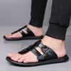Men Black Leather Slippers Simple Flats Summer White Flip Flops Outdoor Sandals Blue Open Toe Beach Shoes Plus Size