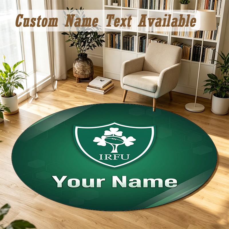 Round Rug Custom NameIreland Rugby Pattern Non Slip Carpet Home Floor Decor