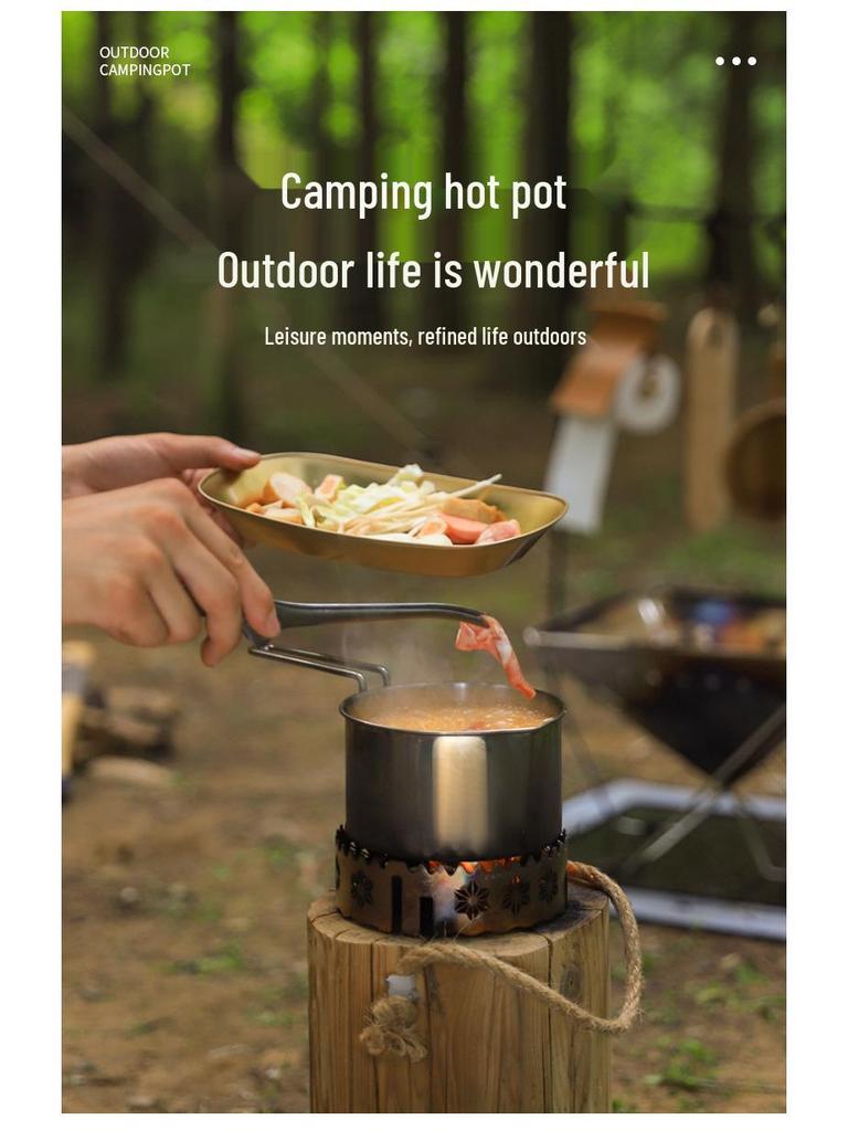 304 Stainless Steel Camping Kettle & Detachable Soup Pot