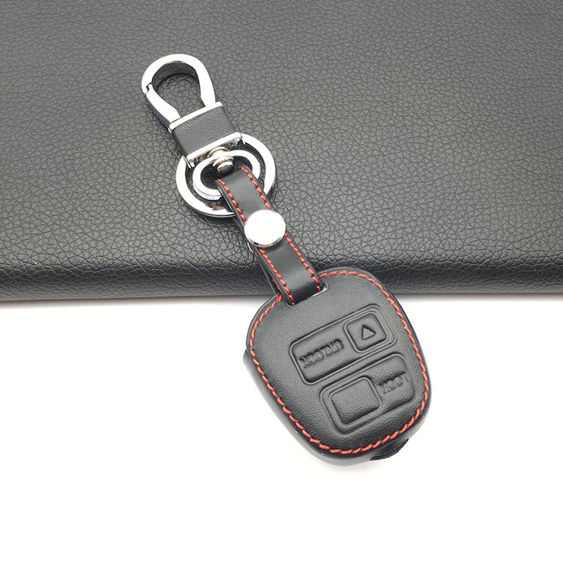 2 Buttons Leather Car Key Fob Case Cover Skin For Toyota Camry Rav4 Prado Corolla Avensis Land Cruiser Yaris