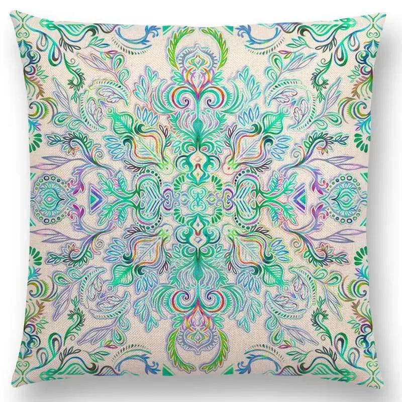 New Fantastic Snowflake Flowers Gorgeous Floral Doodle Colourful Decorative Pattern Mandalas Cushion Cover Sofa Pillow Case