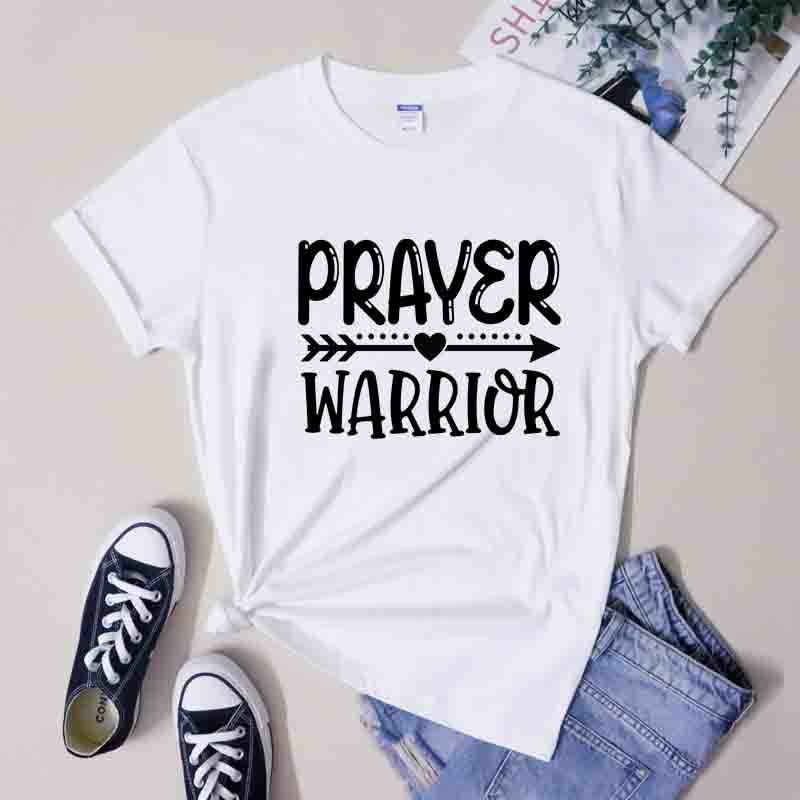 Prayer Warrior Heart Arrow TShirt 100 Cotton Christian Church Tshirts Cute Unisex Jesus Faith Bible Verse Tee Top