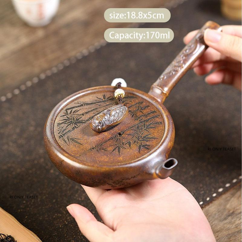 

170ml Chinese Yixing Purple Clay Teapot Handmade Bamboo Leaf Side Handle Tea Pot Beauty Tea Infuser Kettle Zisha Tea Set Teaware