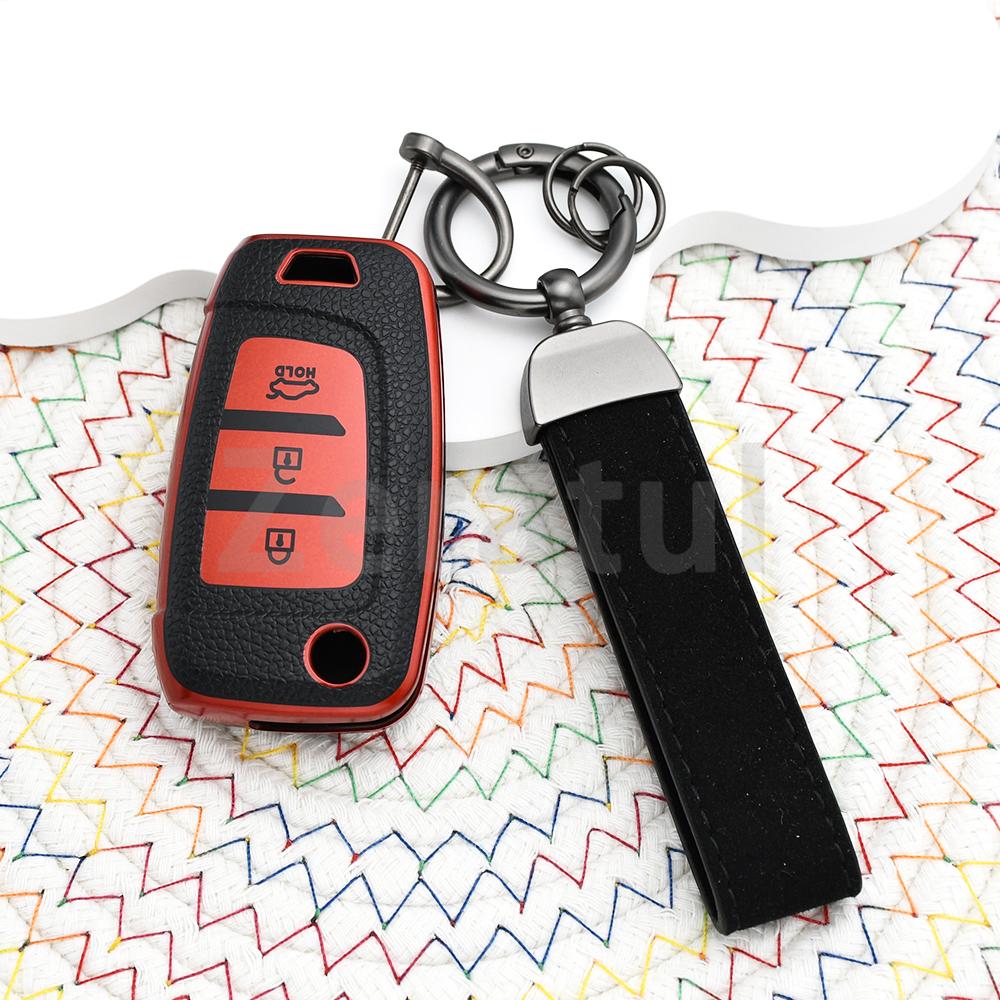 Auto Shell Keyless Leather Tpu Remote Key Fob Case Cover For Hyundai Genesis Ix35 I30 Sonata Tucson Verna Accent Venue Elantra
